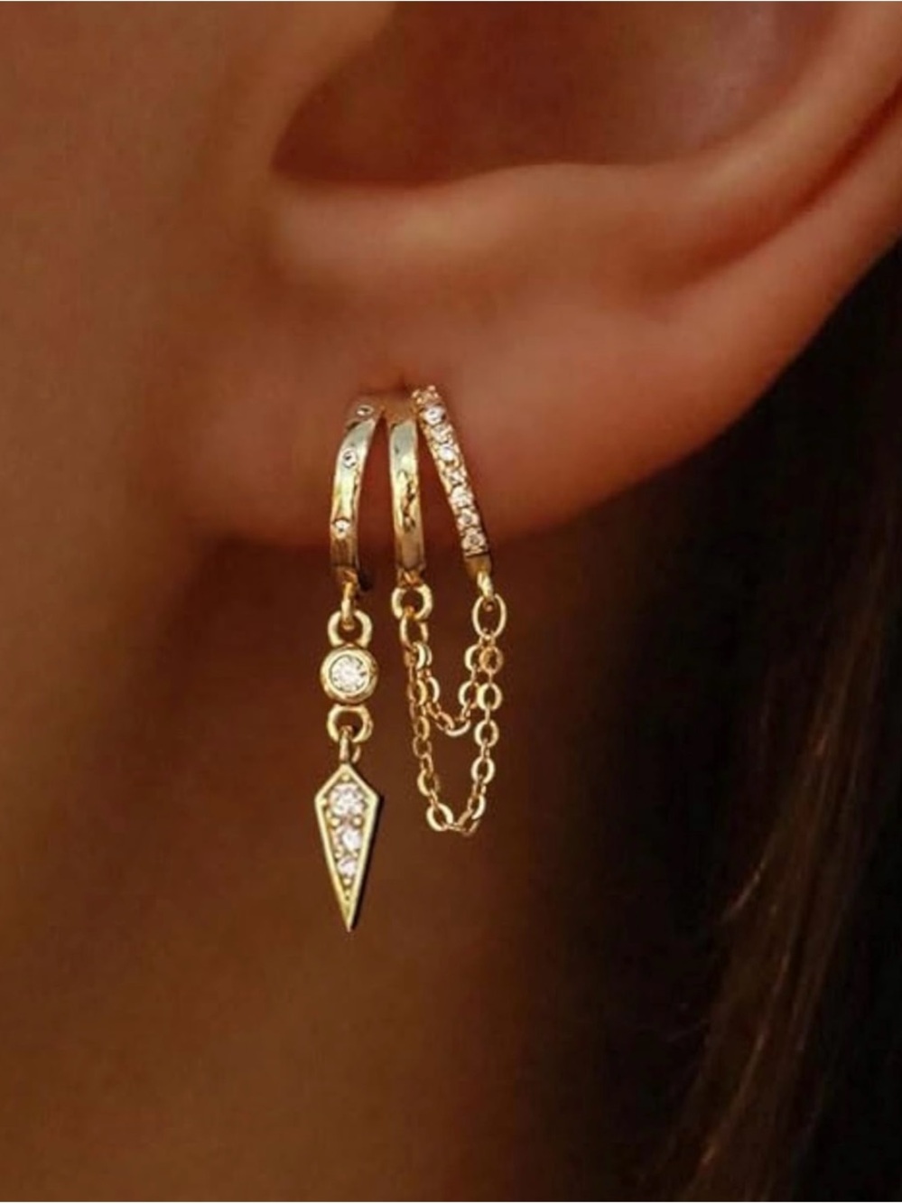 Dangle Earrings for Women,14k Gold Plated Triple Huggie